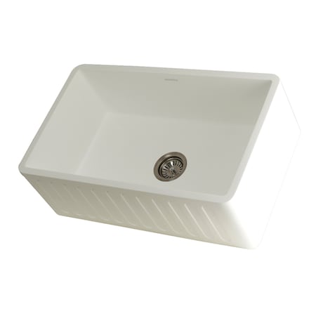 Gourmetier Solid Surface Stone Apron Front Farmhouse Sgl Bowl Kitchen Sink, White GKFA301810RM
